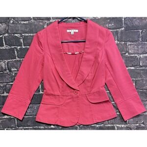 CAbi 310 Power Pink Peplum Cotton Blazer Jacket Women 0 Single Button 3/4 Sleeve